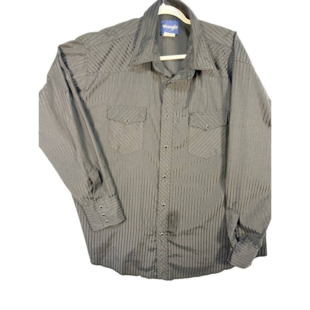 Wrangler Western Shirt Black Striped Black Pearl Snaps Mens 2xl Cowboy Rodeo